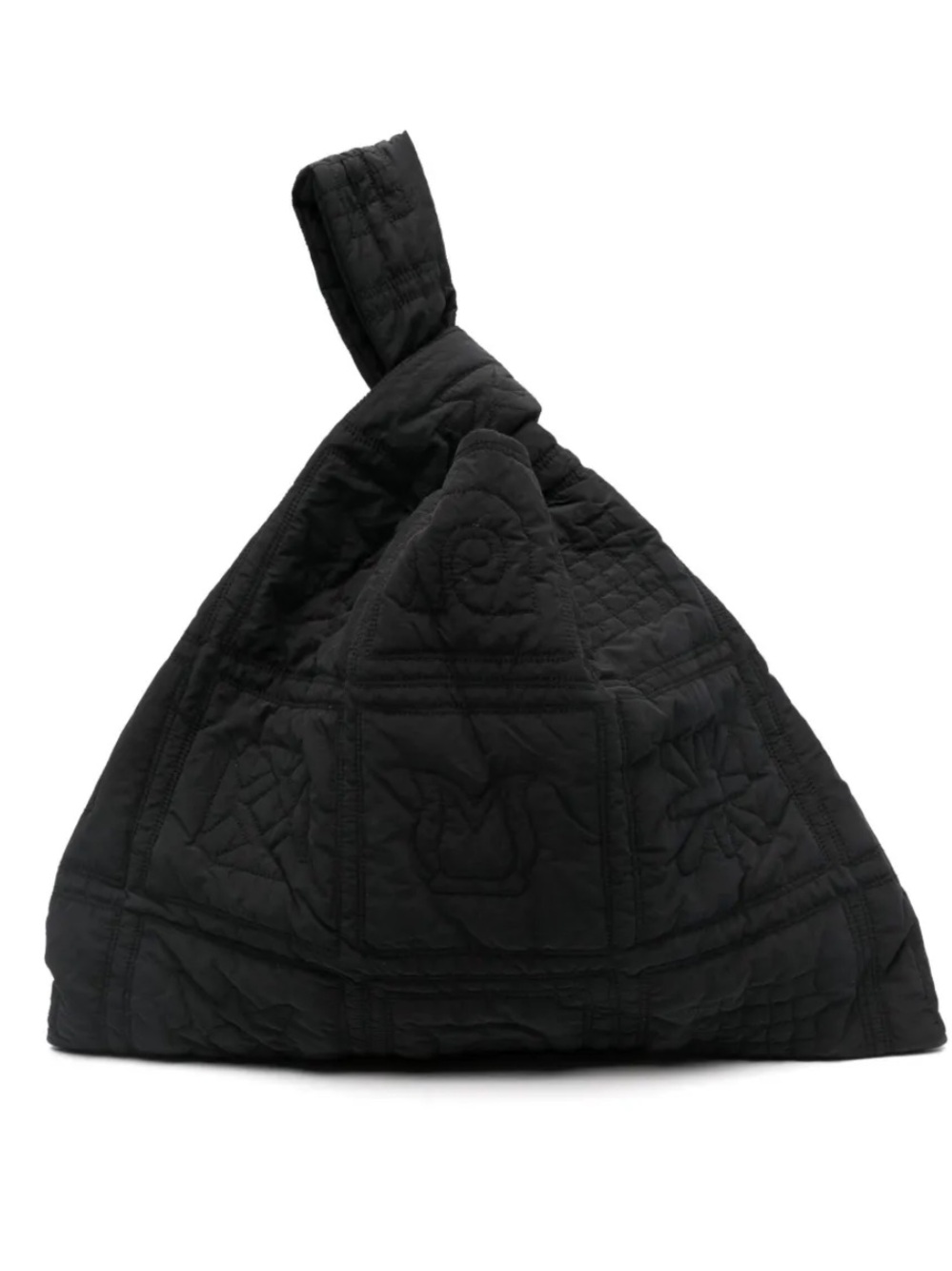 NANUSHKA large  Black Quilted logo Triangle Handbag with Top Loop